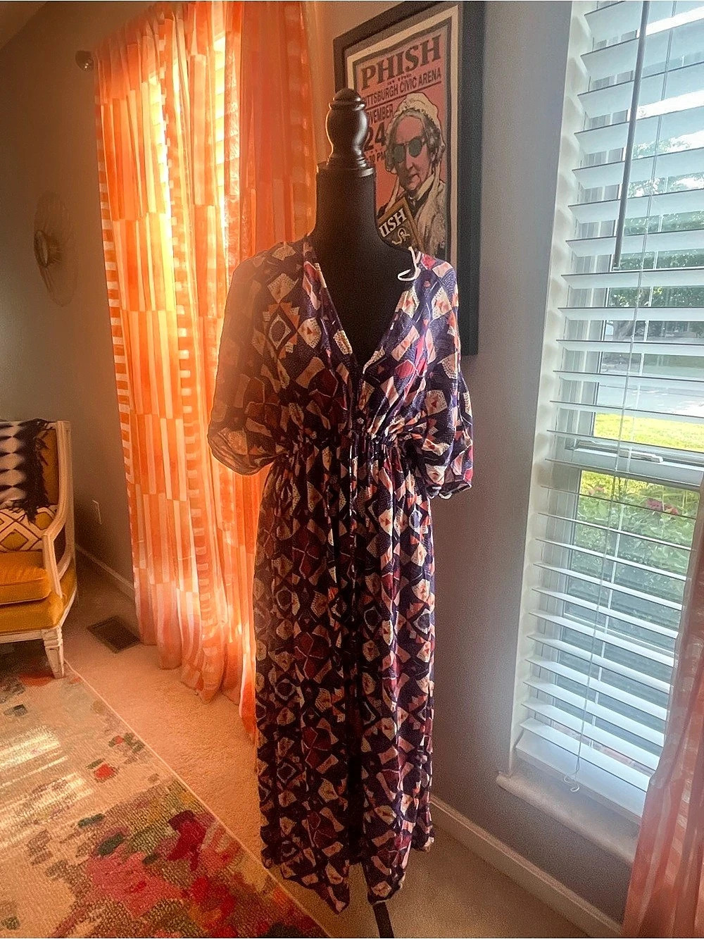 World Market Geometric Maxi Dress Blue & Red Small/Medium Like New